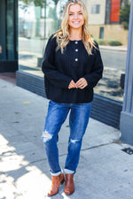 Casual Living Black Loose Knit Henley Button Sweater