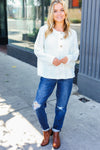 Casual Living White Loose Knit Henley Button Sweater