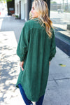 Turn Heads Forest Green Fleece Button Down Duster Jacket