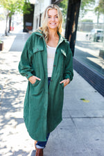 Turn Heads Forest Green Fleece Button Down Duster Jacket