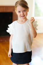 Kids Lovable Linen Feel V Neck Ruffle Sleeve Top