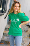 Lucky Lady Shamrock Green Sequin Puff Sleeve Knit Top