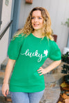 Lucky Lady Shamrock Green Sequin Puff Sleeve Knit Top