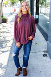 Weekend Ready Burgundy Brushed Mélange Mock Neck Sweater