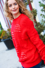 More The Merrier Red Pearl Christmas Tree Jacquard Sweater