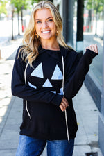 Black Jack-O-Lantern Terry Thumb Hole Double Hoodie