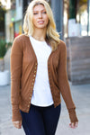 Camel Snap Button Rib Detail Cardigan