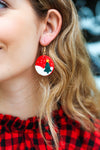 Red Christmas Tree Snow Round Clay Earrings