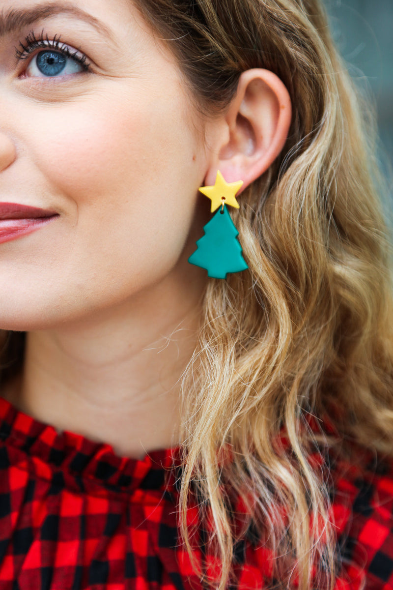 Christmas Tree Clay Dangle Earrings