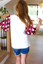 Feeling Patriotic White & Magenta Star Sequin Puff Sleeve Top