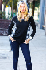 Adorable In Black & Ivory Plaid Hacci Knit Hoodie