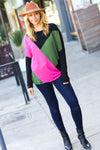 Black & Pink Dolman Colorblock Top