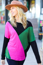 Black & Pink Dolman Colorblock Top