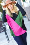 Black & Pink Dolman Colorblock Top