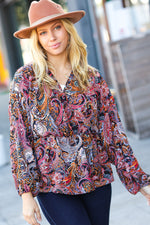 Feeling Elegant Black & Rust Paisley Surplice Peplum Top