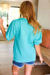 Take A Bow Mint "Mama" Embroidery Pop-Up Puff Sleeve Sweater Top