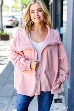 Beautiful You Blush Cinched Waist Zip Up Fleece Jacket