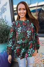 Diva Dreams Chocolate Floral Frill Bubble Sleeve Blouse