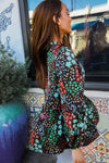 Diva Dreams Chocolate Floral Frill Bubble Sleeve Blouse