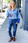 Blue Color Block Distressed Denim Jacket