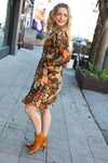 Rust Plaid & Floral Patchwork Square Neck Dress