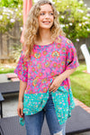 Vacay Ready Fuchsia Paisley Floral Dolman Sleeve Shark Bite Top