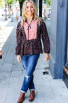 Black Floral Beaded Tie Peasant Woven Blouse