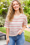 Stand Out Oatmeal & Lavender Stripe Netted Crochet Sweater Top