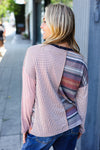 Mauve Stripe Two Tone Henley Color Block Top