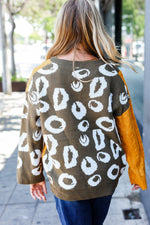 Feeling Casual Chic Mustard Animal Print Cable Color Block Sweater