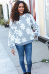 Season Greetings Silver Puffy Snowflake Sherpa Pullover