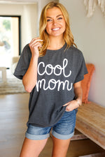 Take A Bow Charcoal "Cool Mom" Embroidery Pop-Up Rib Dolman Top