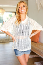 Can't Look Away Oatmeal Crochet Collared Top