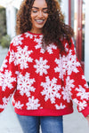 Season Greetings Red Puffy Snowflake Sherpa Pullover