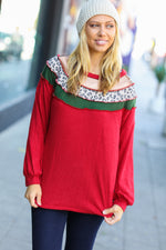 Christmas Red Terry Hacci Color Block Pullover