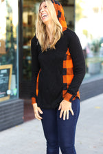 Black & Rust Plaid Hacci Knit Hoodie