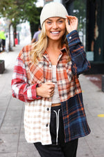 Catch Glances Muticolor Plaid Color Block Snap Button Shacket