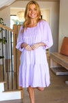 Love Found Lilac Square Neck Smocked Dress