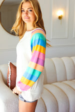 Just For You Rainbow Bubble Sleeve Terry Raglan Top