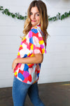 Multicolor Print Frilled Mock Neck Puff Sleeve Top