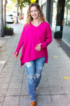 Be Bold Magenta Oversized V Neck Rib Knit Sweater