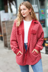 Eyes On You Marsala Quilted Knit Button Down Shacket