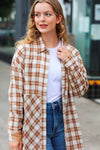 Taupe Plaid Velvet Pocket Button Down Top