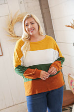 Mustard & Green Color Block Hacci Knit Top