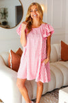 A True Beauty Pink Gingham Check Ruffle Sleeve Dress