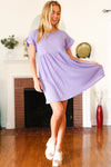 Summer Days Lilac Waffle Knit Ruffle Sleeve Babydoll Dress