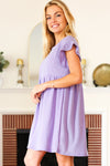 Summer Days Lilac Waffle Knit Ruffle Sleeve Babydoll Dress