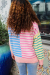 Perfectly Poised Blush & Blue Stripe Half Zip Up Oversized Sweater