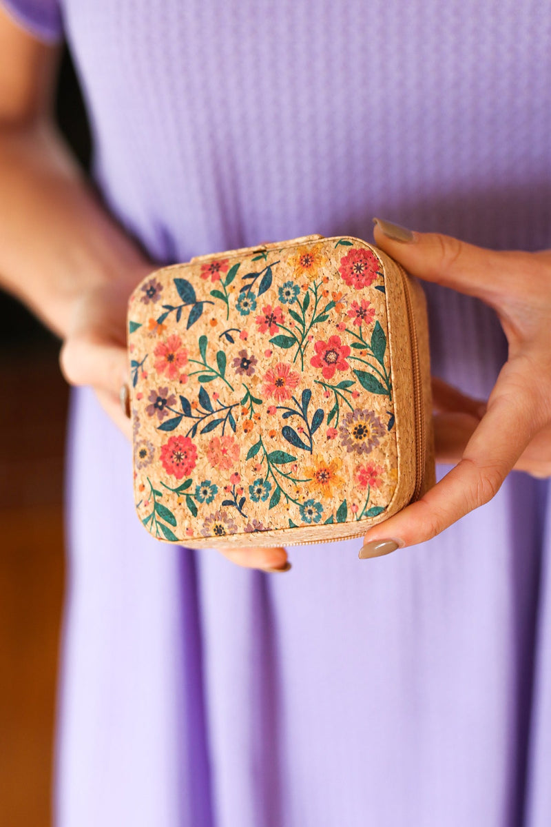 Floral & Cork Travel Jewelry Box