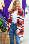 Put Together Rust & Navy Striped Pocketed Cardigan